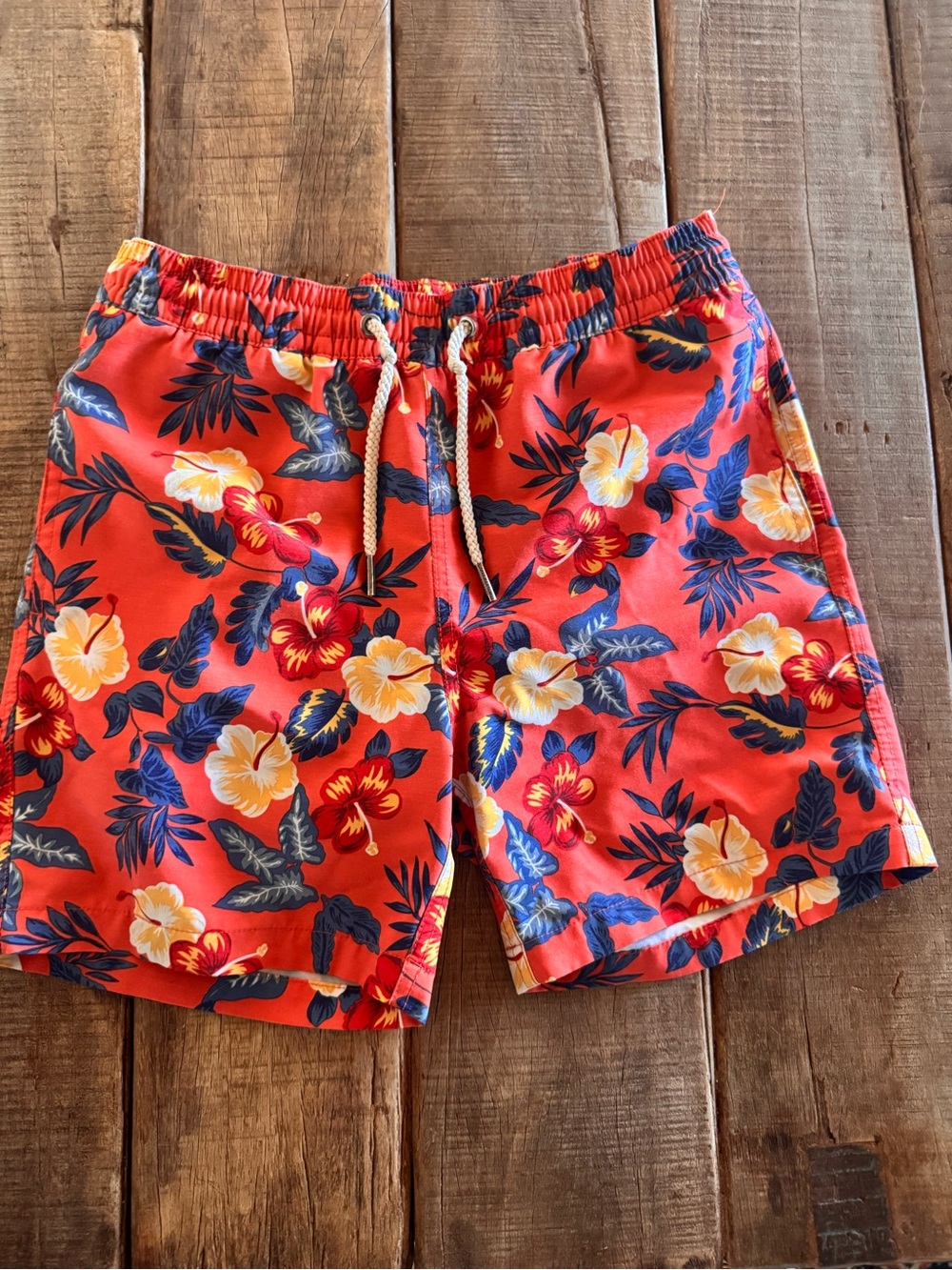 Boys large 10/12 Fair Harbor Orange Floral Swim Trunks with Drawstring